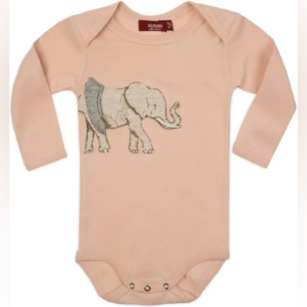 Milkbarn Applique Onesie Long Sleeve Tutu Elephant